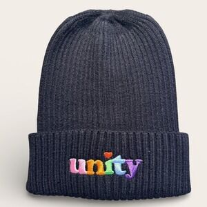 Junior Unity Rainbow Knit Beanie Hat Black Cuffed Winter Pride Streetwear OSFM